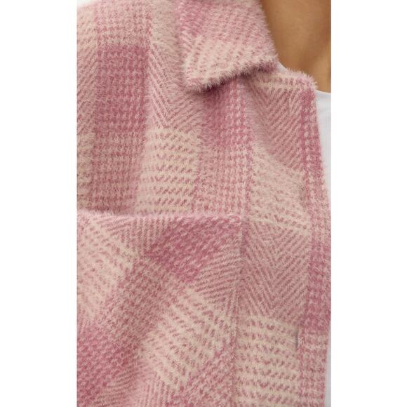 Greylin Nate Cozy Pink Plaid Cropped Fuzzy Jacket SMALL - Picture 7 of 8